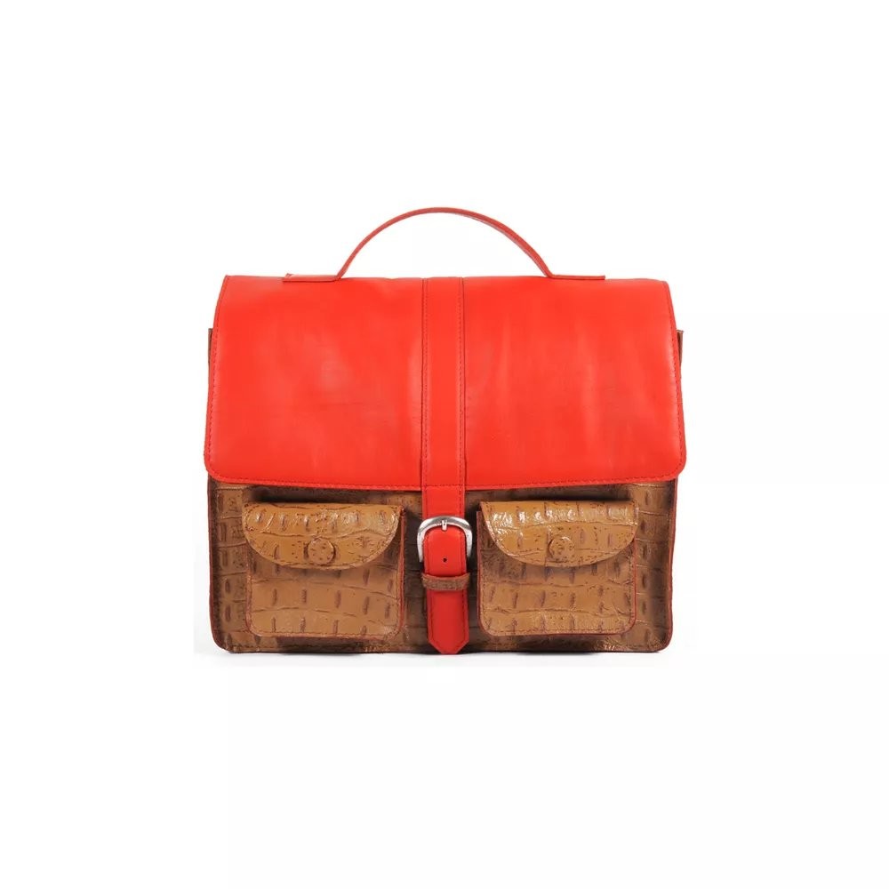 Leather School bag Red